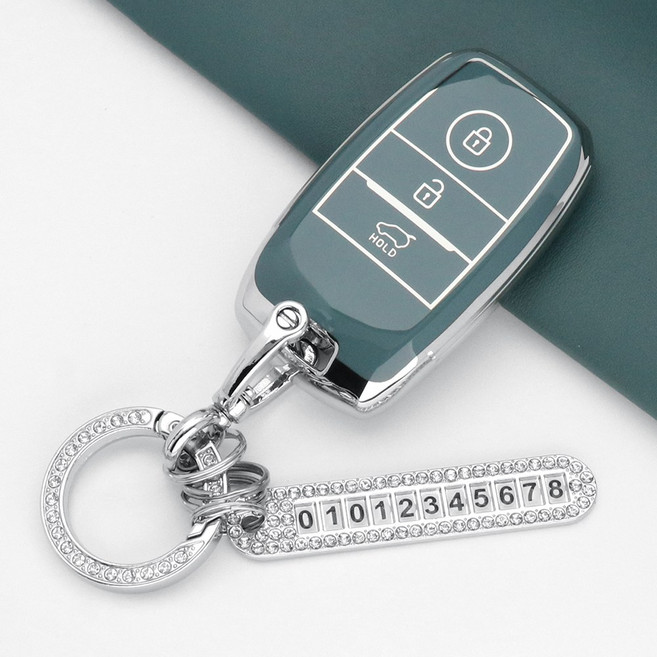 유투카 호환 더뉴 레이 올뉴모닝 스마트팩 더뉴 모닝 차량 TPU 키케이스 스마트 키홀더 키링 골드라인 실버라인 스트랩 방수기능, TK-07, 실버그레이블루