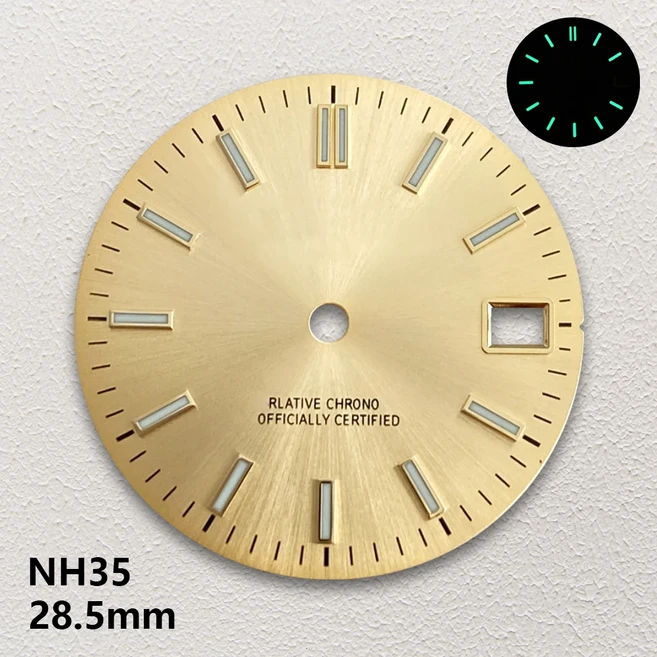 28.5mm S 로고 선버스트 다이얼 NH35/NH36/4R 일본 무브먼트 녹색 빛나는 시계 수정 액세서리, 01 S LOGO, 01 CHINA, 15 W-D-276