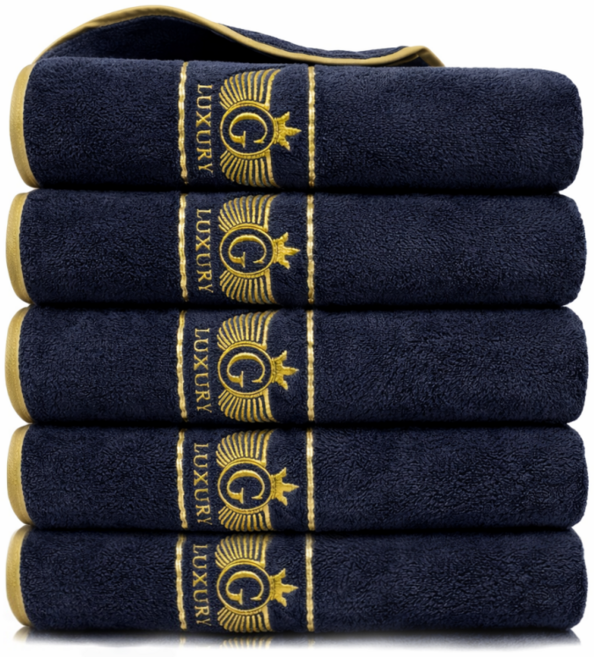 상덕 호텔수건 40수 프리미엄 자수 두꺼운 고급 타월, 5개, 네이비