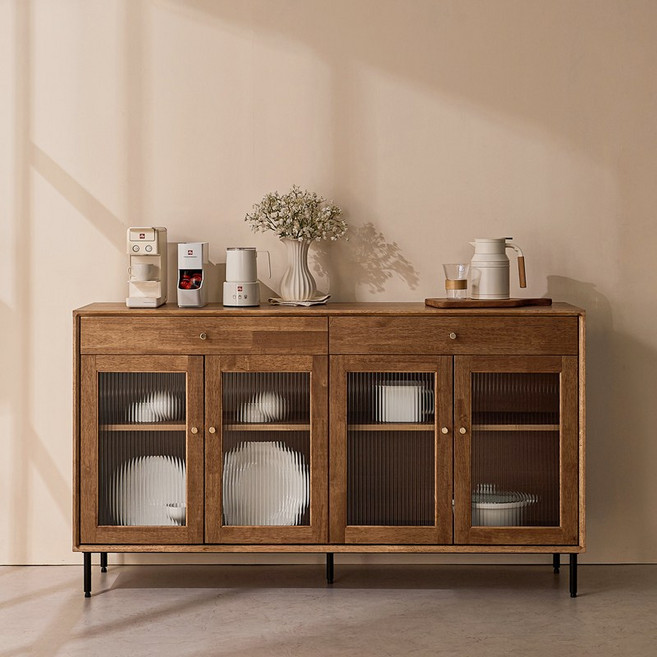 블리스데코 헨지 고무나무 1500 모루유리 서랍 주방수납장 DLA156_C, 월넛