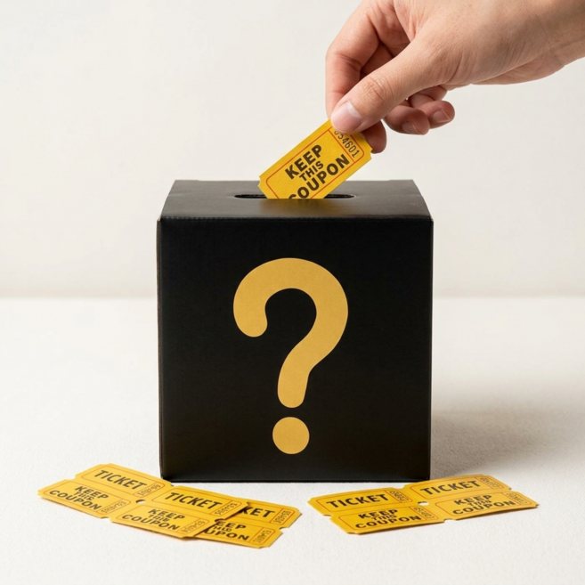 컬러 추첨권 박스 티켓 궁금이 박스 뽑기 상자 경품함 럭키드로우, 1세트, 옐로우티켓+추첨박스