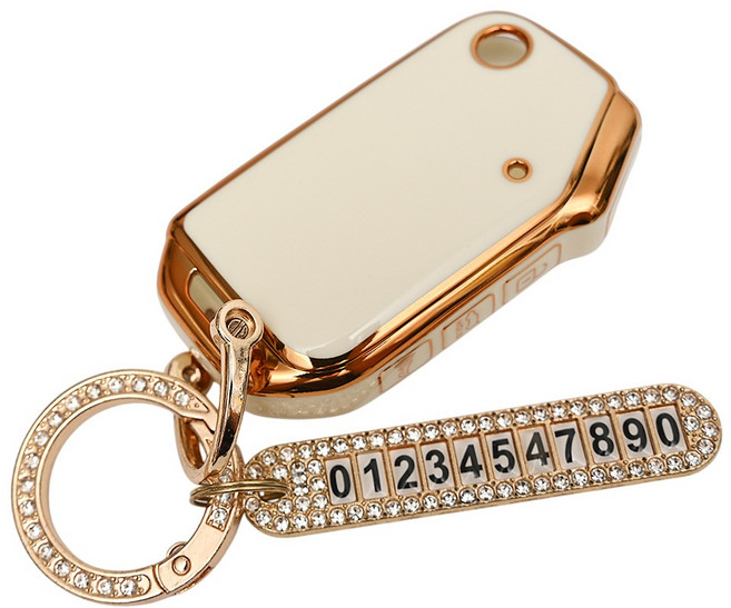 기아 셀토스 스포티지 NQ5 호환 TPU 스마트 키 자동차 케이스 번호판 큐빅 키홀더 키링, 화이트, 4버튼 폴딩_TA105_KH03