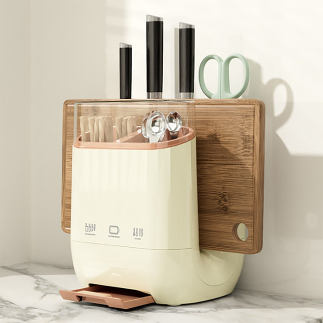 이지몰 칼꽂이 수저통 도마정리함 3in1 주방칼보관함 물빠짐 도마거치대, 1개, 아이보리