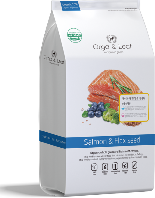 오가앤리프 유기농 가수분해 눈물 관절 피부 알러지 강아지 사료 연어&아마씨, 가수분해연어, 1.8kg, 1개