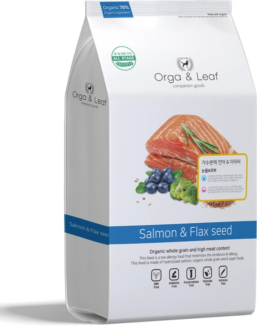 오가앤리프 유기농 가수분해 눈물 관절 피부 알러지 강아지 사료 연어&아마씨, 가수분해연어, 1.8kg, 1개 - 쿠팡