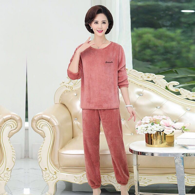 중장년 여성 홈웨어 상하의 세트 가을 겨울 캐주얼 엄마 잠옷 투피스 루즈핏 데일리 플란넬 실내복 WMY