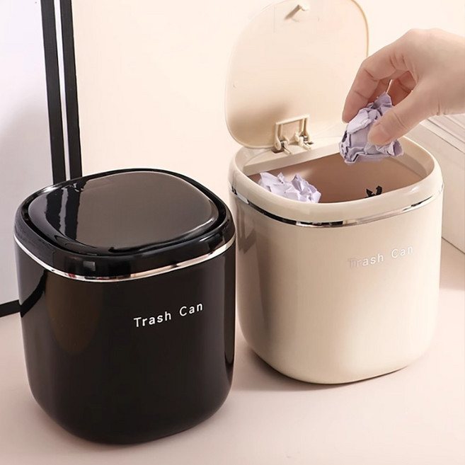 이지몰 탁상용 미니 휴지통 뚜껑 있는 책상 쓰레기통, 블랙