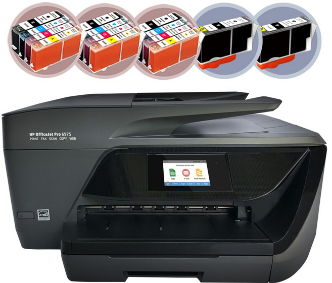 [리퍼비쉬] HP6975 wifi 팩스 프린터기 가정용 복합기 잉크 3세트+검정 2개