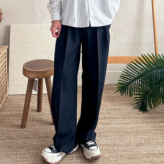 남성 TR 더블턱 루즈핏 뒷밴딩 스판 슬랙스