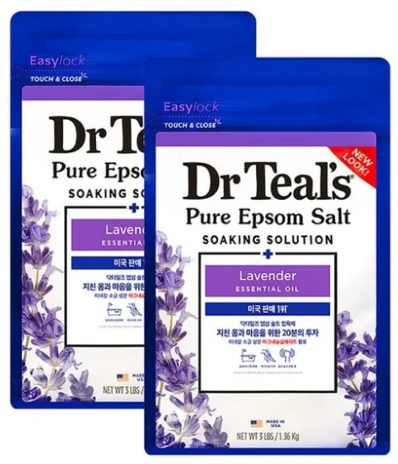 닥터틸즈 퓨어 엡섬 솔트 소킹 솔루션 입욕제 라벤더 에센셜 오일, 1.36kg, 2개 - 쿠팡
