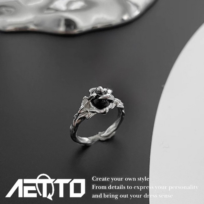 AETTO 暗影系列纏繞戒指 設計款高級感黑寶石戒指 開口可調情侶對戒