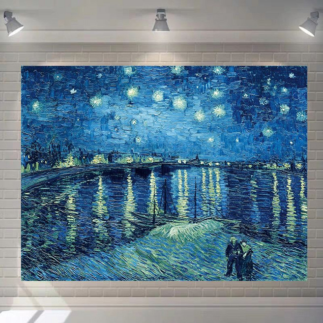 梵高 星空掛布 臥室裝飾背景墻掛毯, 1個, GB174-6寬3米高1.5米送安裝包
