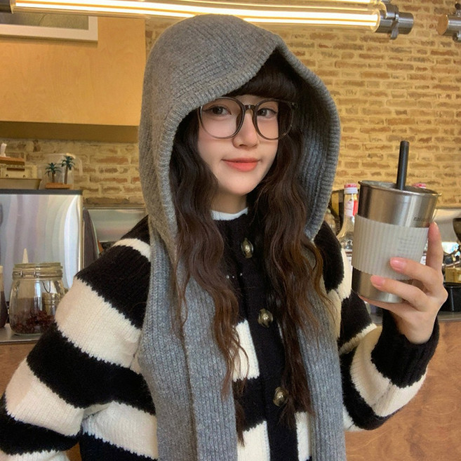 제나온 여성 겨울 니트 후드 머플러 바라클라바