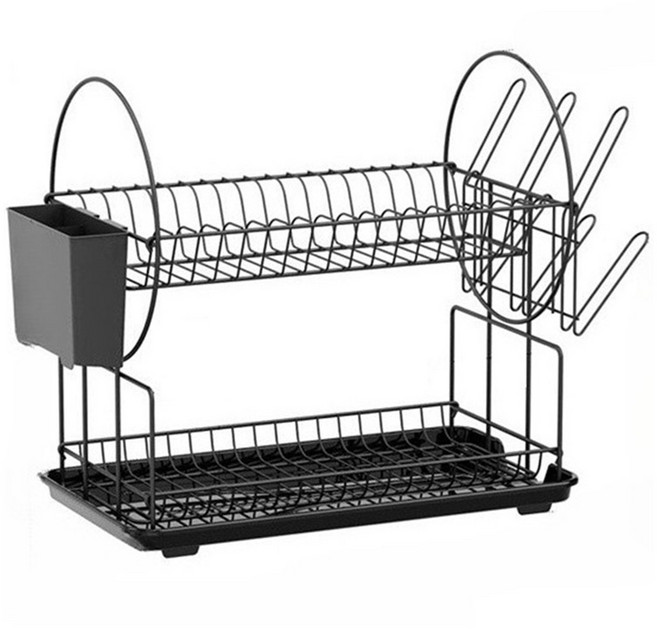 Tiger Pavilion 식기건조대 + 컵걸이 + 수저통 세트, 블랙, 1개, 2단