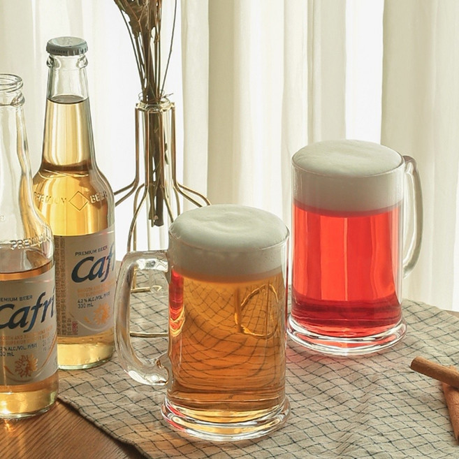 홈카페 유리컵 아이스커피잔 예쁜 손잡이 맥주잔 1+1 440ml 500ml 550ml