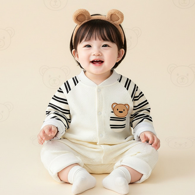 몽실이 화이트 해피 긴팔우주복 유아용 아기 외출복 돌선물 백일선물