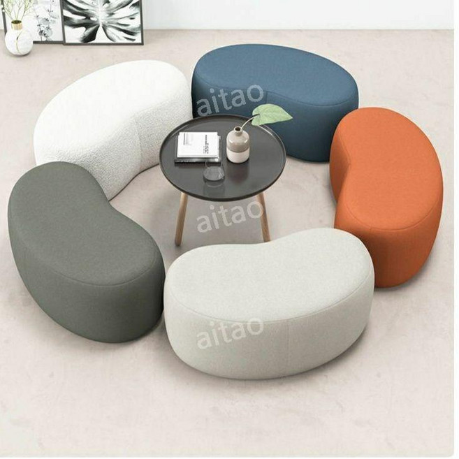 조약돌의자 로비소파 대기실 거실 카페 병원 도서관 민원실 휴게실 패브릭 라운지 스툴, 오프화이트 43x25x30cm, 1개