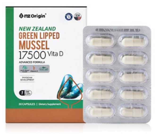 엔젯오리진 뉴질랜드 초록입홍합 17500 비타민D, 30정, 3개