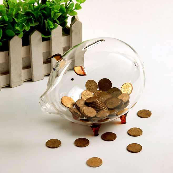 fooi 돈 들어오는 투명 유리 돼지 저금통 5시전 당일발송, 핑크, 1개
