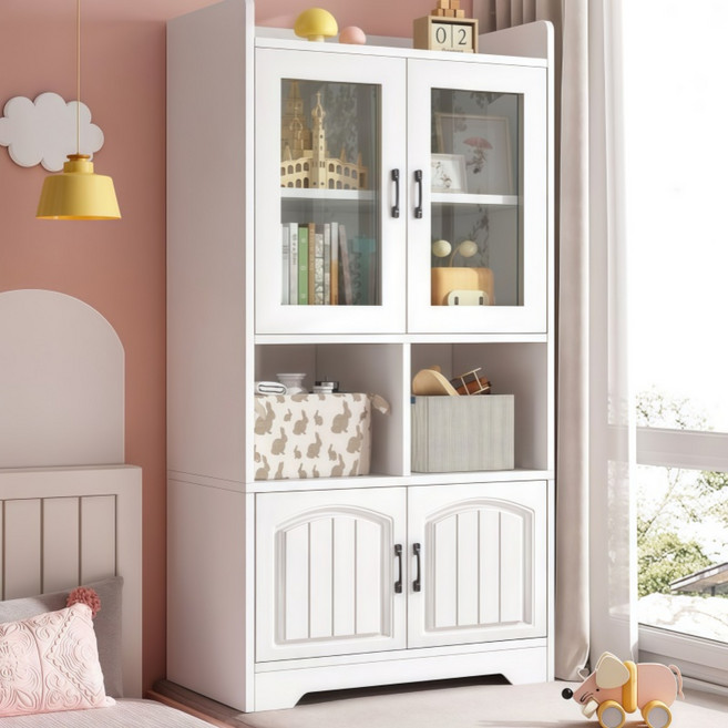 사물함 진열장 방진책장 침실 수납장 다층 가정용 투명 유리문 장식장, 147cm