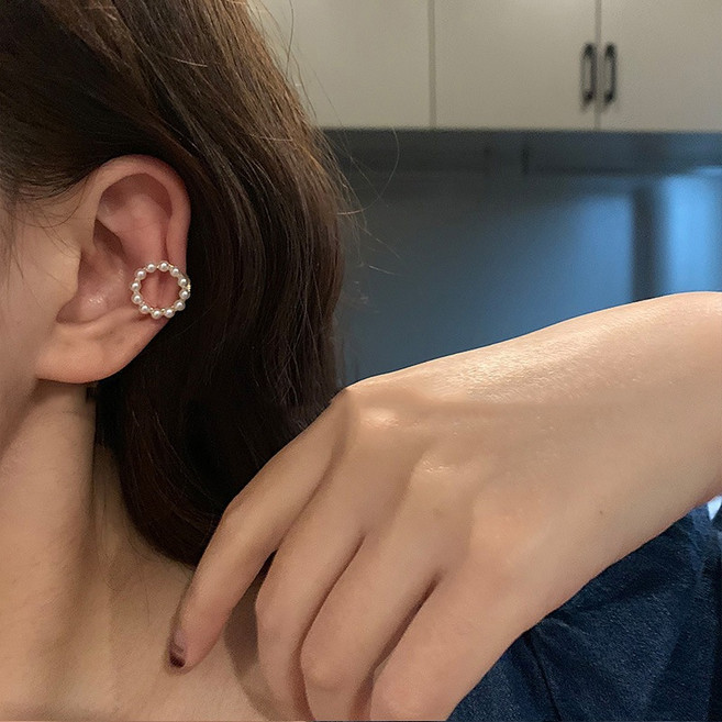 法式珍珠鋯石多層流蘇長款無耳洞夾式耳環耳夾耳骨夾氣質女高級感