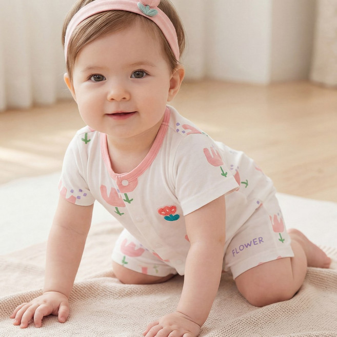 마롤로뜨 퐁당 튤립 반팔 아기바디수트 KC인증 순면 아기옷 실내복 내의 출산선물 신생아 백일