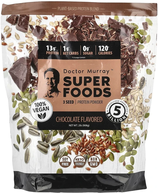 Dr. Murray's 슈퍼 푸드 3 씨 단백질 분말 호박 + 아마 + 해바라기 초콜릿 맛 908g(2lb), DrMurrays슈퍼푸드3씨단백질분말호박아마해바라기초콜, 908g, 1개 - 쿠팡