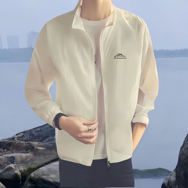 Makone 남성 스탠드칼라 솔리드 얇은 집업 자켓 경량 자외선차단 통기성 아우터 바람막이 점퍼