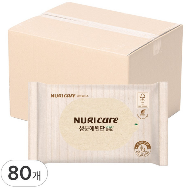 누리케어 엠보싱 제로 물티슈 휴대형, 60g, 10개입, 80개