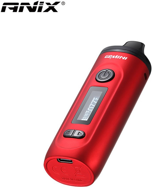 애닉스 제미니 드라이 허브 베이퍼라이저 2200mAh 스테인리스 스틸 오븐 히팅 챔버 OLED 요칸 히트 베인 블랙 위도우 허벌 키트, 빨간색