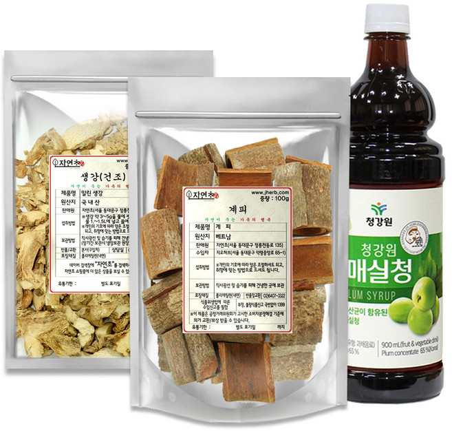 자연초 생강+계피+매실청 세트차 (생강100g+계피100g+매실청900ml), 1개, 900ml
