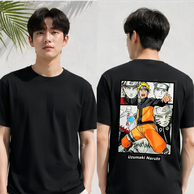 나루토 패널 스타일 그래픽 남녀공용 프린팅 반팔티 100%면 200G 티 기본핏 빅사이즈 반팔 주문제작 티셔츠