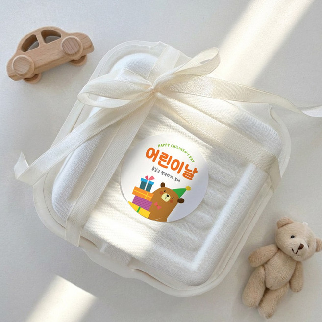 선물 포장 어린이집 유치원 원형 스티커 로엣 [Bear], 30개, 화이트