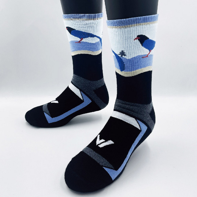 WOAWOA 特有種 美麗諾羊毛高筒登山襪, 1個, 台灣藍鵲,L(25-28cm)