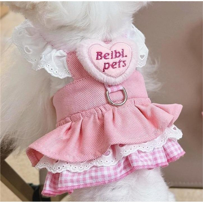 유키고고 반려동물 하트인형 핑크 데님 나시 스커트, 1개