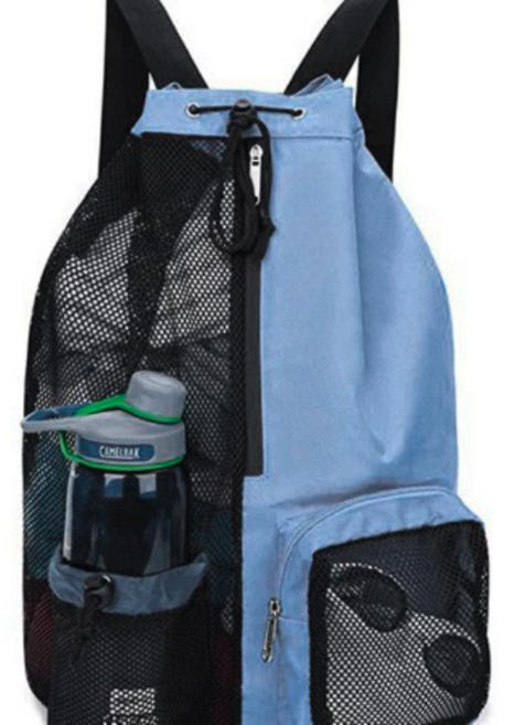 網狀運動背包 側袋設計 方便攜帶水瓶, 藍色