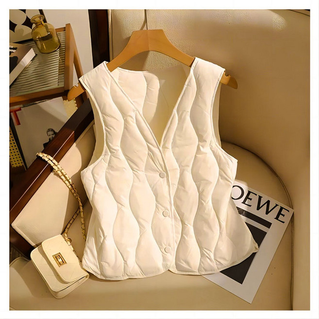 여성용 초경량 베스트 브이넥 버튼 누빔 퀼팅 조끼 뉴타임즈 0M244