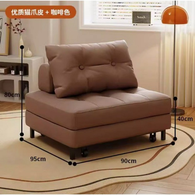 日式奶油單人沙發床 小戶型伸縮折疊設計 榻榻米公寓出租房 泡芙方塊造型 多功能收納空間, 【海綿款】咖啡色90cm,122*70/90/120*41