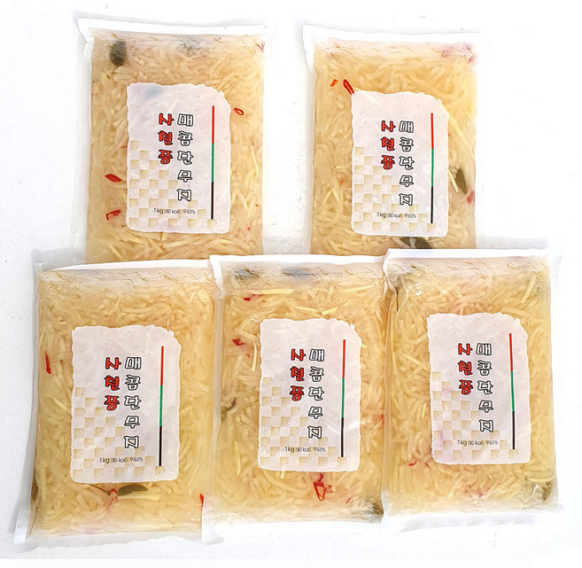 새마원 사천풍 매콤단무지 채 4mm 1kg 매운 아삭 얇은 쫄깃 꼬들 단무지, 5개