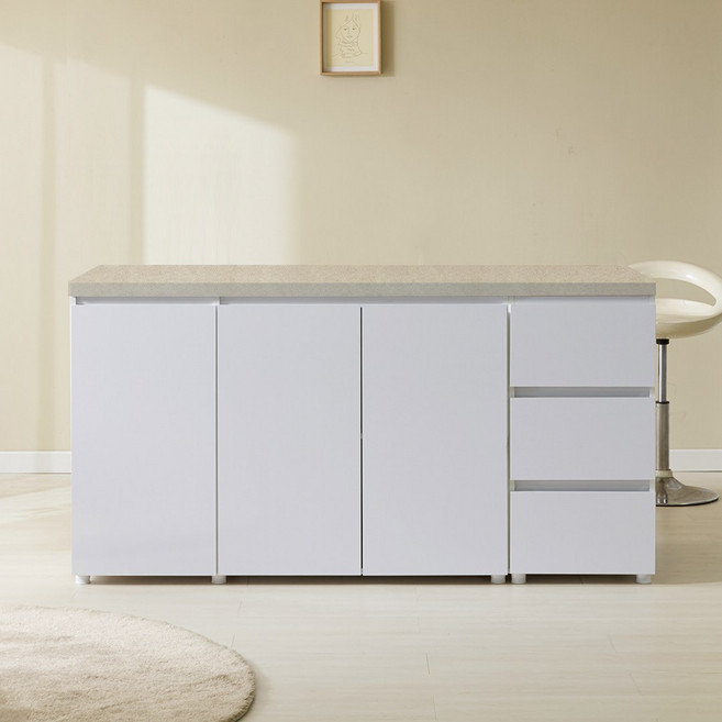 [홈스빌] 모노 광파형 홈바 아일랜드 식탁 렌지대 수납장 인조대리석 1200 1600 1800, 광파 수납장 홈바 1200+서랍장 400, 브라운 인조대리석