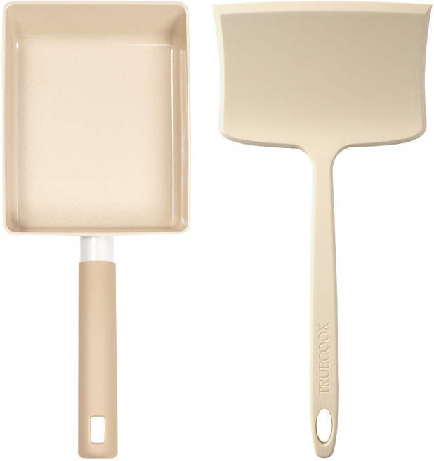트루쿡 IH 세라믹 미니 계란말이팬 실리콘 뒤집개 세트, 1세트, 미니 계란말이팬 + 미니 뒤집개, 베이지