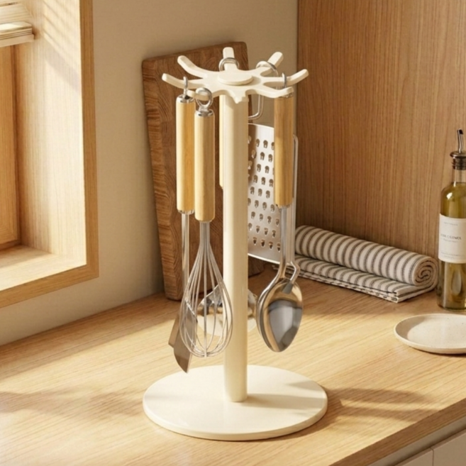 톤앤드 녹슬지 않는 회전형 슬림 조리도구 걸이, 1개, 아이보리