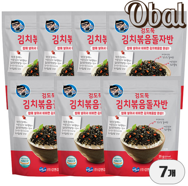 [오발] 국내산 돌김 건조 김치 돌자반35g 김치볶음 x7개, 35g, 7개