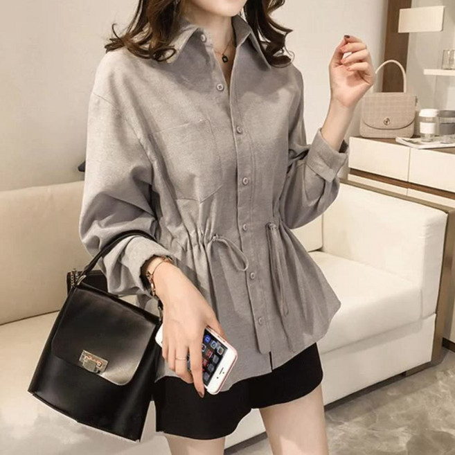 베르슈어 루즈핏 허리 스트링 포인트 셔츠