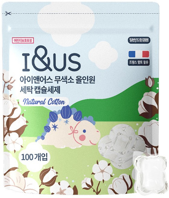 아이앤어스 무색소 저자극 초고농축 캡슐세제(내츄럴 코튼향), 1개, 100개입