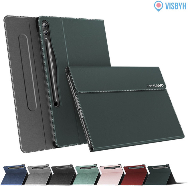 VISBYH 비스비 갤럭시탭S9 FE+플러스 북커버 케이스 10단 각도조절 S펜수납 충전을동시에, 미드나이트 그린, 1개
