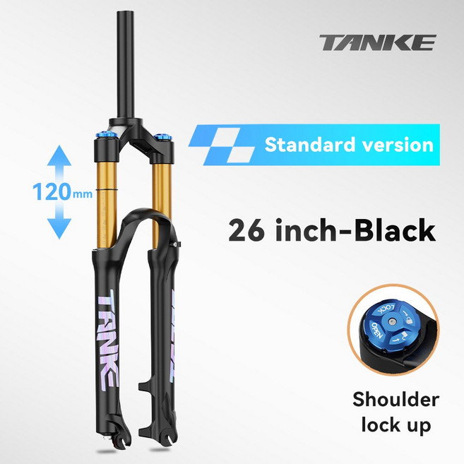 TANKE 자전거 포크 조정 가능한 MTB 에어 프론트 서스펜션 26/27.5/29 인치 120mm 여행용 퀵 릴리스 액세서리, 26 QR Manual, 1개, 26 QR Manual