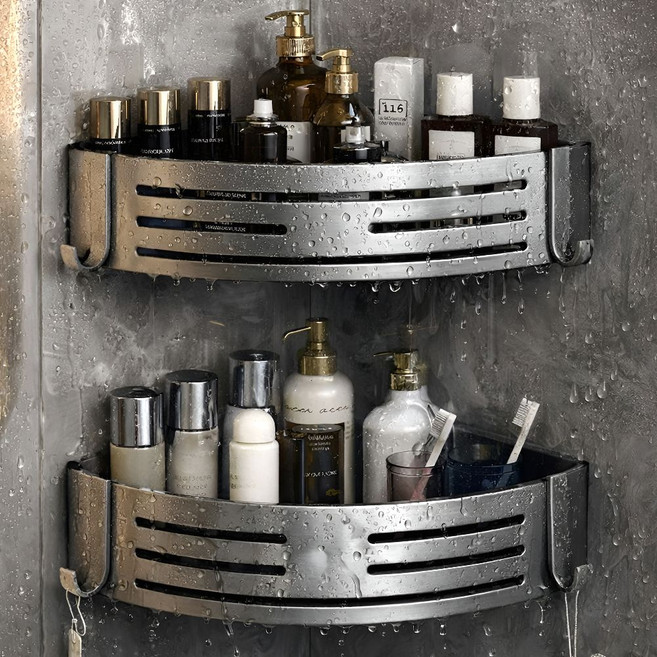 다성 무타공 욕실 코너 선반 화장실 모서리 정리대, 1세트, 그레이