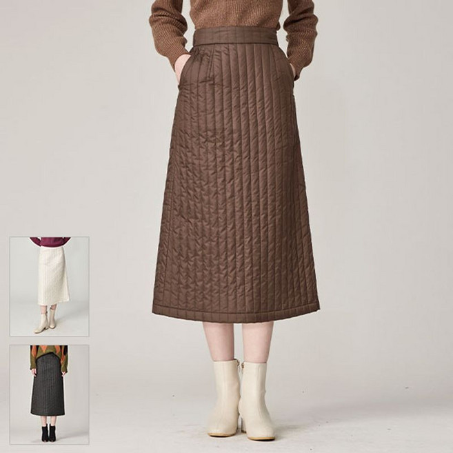 벨리 A라인 슬림핏 패딩 롱스커트