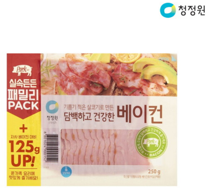 [청정원] 담백하고 건강한 베이컨 250g x5개, 5개
